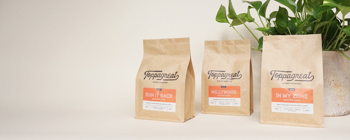 Our flagship coffee blends // Run It Back - Millywood - In My Zone // Balanced, Approachable, Available Year Round // SHOP BLENDS